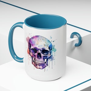Taza de cerámica con calavera de acuarela para cualquier ocasión, 15 oz