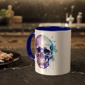 Taza de cerámica con calavera de acuarela para cualquier ocasión, 11 onzas