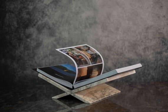 Stone Open Book Display Stand for Recipe, Art, and Coffee Table Books