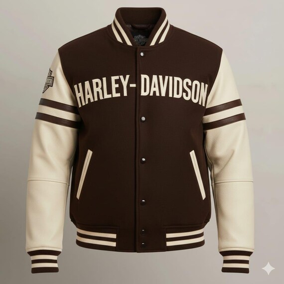 Handmade Harley Varsity Jacket for Men | Davidson Brown & Cream  display picture 1