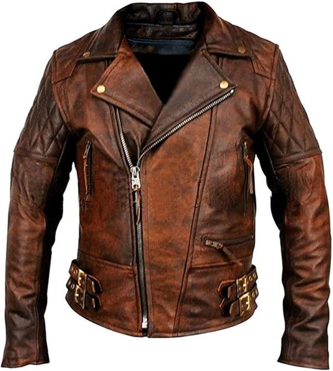 Men's Distressed Brown Biker Cafe Racer Vintage Motorcycle Real Leather Jacket