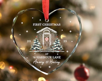 Adorno de cristal "Primera Navidad en nuestro nuevo hogar", adorno navideño para casa nueva, recuerdo de nuestro primer hogar, adorno navideño para inauguración de la casa.