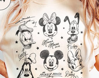 Retro Mickey and Friends Signatures Shirt, Mickey & Co Sweater Hoodie, Mickey Sketch Shirt, DN Sketch Tee, DN Family Shirts