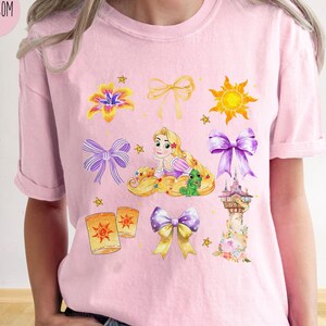 Cute Tangled Watercolor Coquette Bows Comfort Colors Shirt, Rapunzel Princess Sun Lantern Tee, Tangled Pascal, Magic Kingdom Girl Trip Shirt