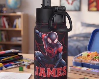 Personalized Miles Morales Stainless Steel Water Bottle, Back To School 12oz 18oz 32oz Cup For Boy, Student Cup, Spiderman Birthday Gift