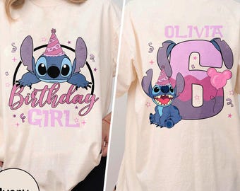 Personalized Stitch Birthday Girl Tee, DN Birthday Kid Shirt, DN Kids Birthday Trip Tee, Stitch Party T-Shirt, Birthday Girl Tee