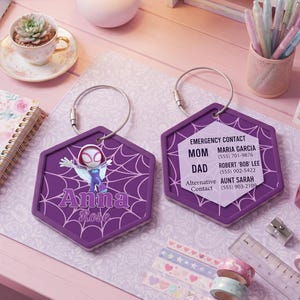 Personalized Gwen Stacy Daycare Bag Tag, Custom 2 Layer Acrylic Name Tag For Girl, Backpack Spidey Tag, Back To School Gift For Kid Student