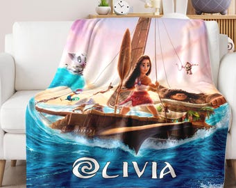 Custom Name Moana Maui Blanket, Moana 2 Movie Blanket, Moana Princess Blanket, Moana Characters Blanket, Princess Moana Lovers Blanket