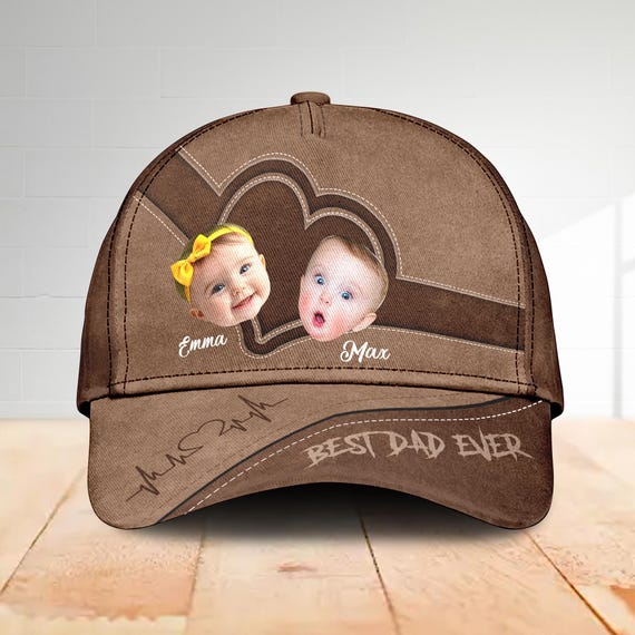 Personalized Best Dad Ever Classic Cap, Custom Kid Face Classic