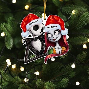 Personalized Horror Skeleton Couple Nightmare Christmas Ornament, His And Her Customize 2024 Christmas Tree Decor, Before Xmas Gift For Kid