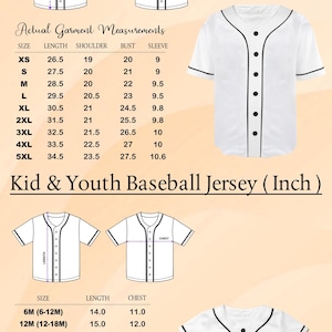 a baseball jersey size guide for a youth baseball team
