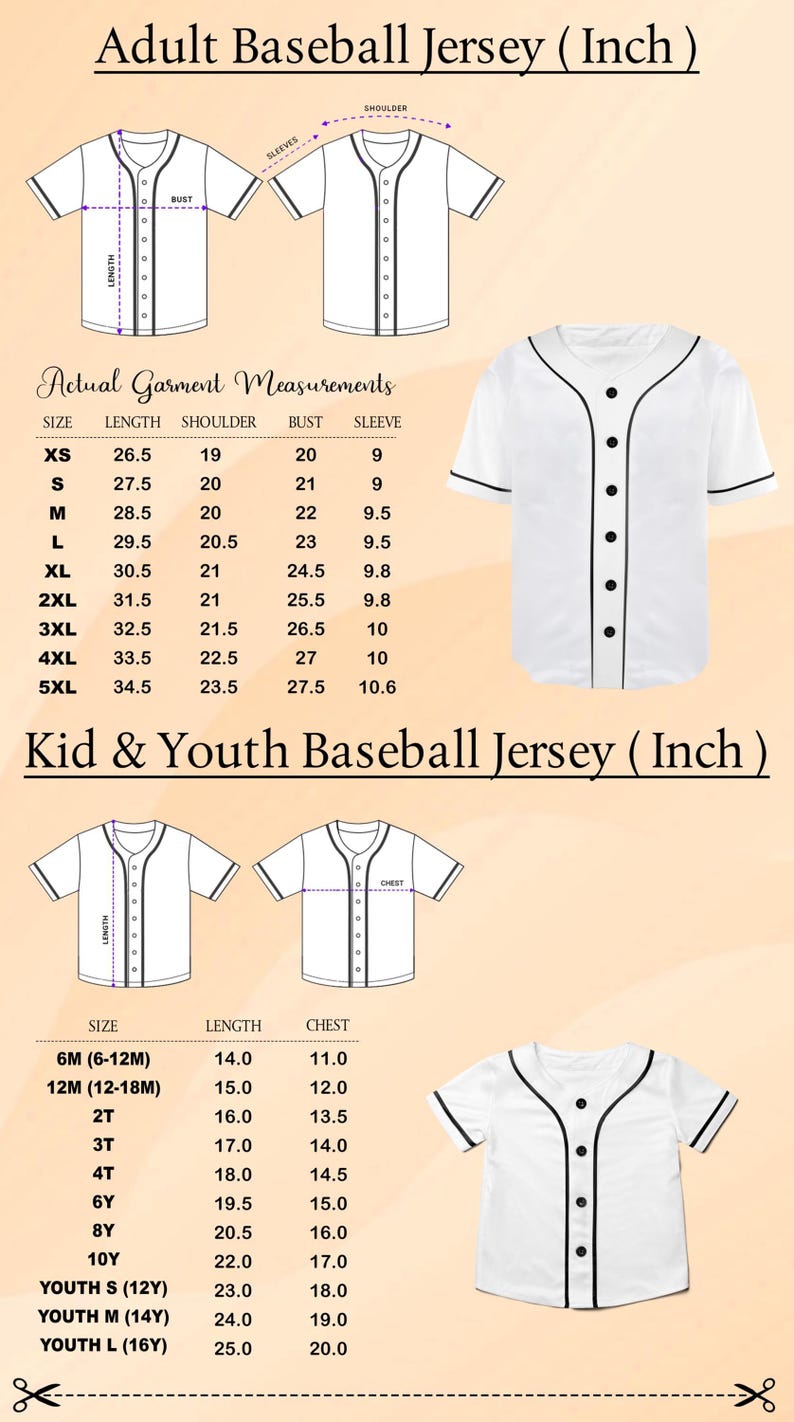a baseball jersey size guide for a youth baseball team