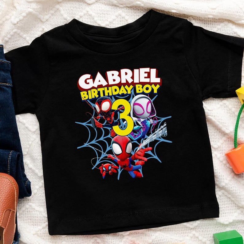 Camiseta de cumpleaños familiar personalizada de Spidey y sus increíbles amigos, camiseta a juego de Spider, regalo de Spidey para niños, camisetas de fiesta familiar de superhéroes imagen 2