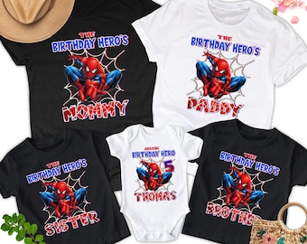 Custom Spider-man Birthday Shirt, Personalized Spiderman Matching Family Shirts, Superhero Birthday Boy Party Theme Outfit, Spider Kid Gift