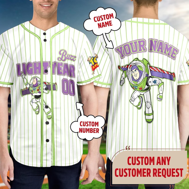 Custom Toy Story Buzz Lightyear Baseball Jersey, Magic Kingdom Trip Baseball Jersey Outfits For Kid Adult, Toy Story Gift For Sport Team Tee image 2