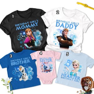 Personalized Frozen Birthday Matching Shirt, Customized Elsa Anna Kristoff Olaf Birthday T-Shirt, Princess Birthday Theme, Party Outfit RE image 3