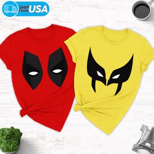 Deadpool & Wolverine Mask Costume Halloween Shirt, Deadpool Mask Tee, Wolverine Mask Shirt, Funny Superhero Halloween Cosplay Costume image 4