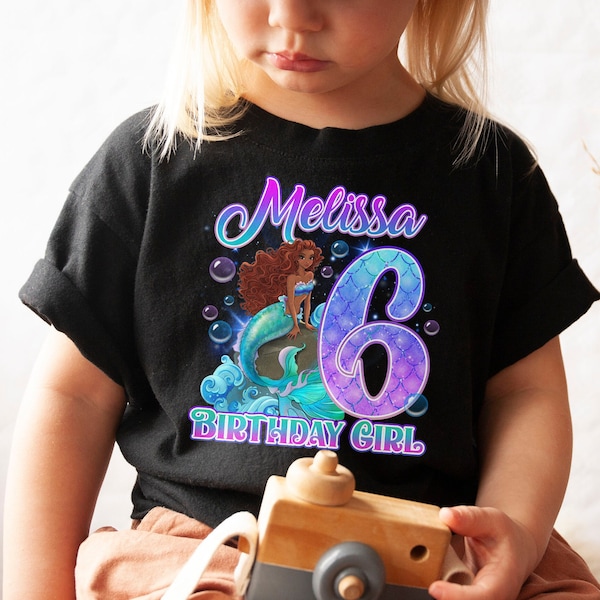 Personalized  Black Little Mermaid Birthday Family Matching Shirt, Ariel Birthday Girl Shirt, Mermaid Movie Black Girl Tee, Birthday Gift RE