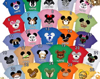 Personalized Mouse Head Galaxy Wars Characters Shirt, Custom Name Space Movie Matching Shirt, Family Vacation Matching Shirt