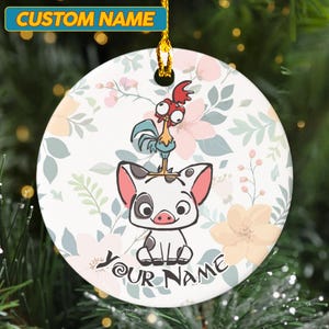 Personalized Moana Hei Hei and Pua Christmas Ornament, Disneyland Family Disney Ornament, Disney World Xmas Tree Hanging Decor, Gift For Kid