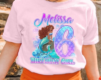 Personalized  Black Little Mermaid Birthday Family Matching Shirt, Ariel Birthday Girl Shirt, Mermaid Movie Black Girl Tee, Birthday Gift RE