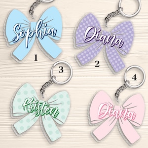 Personalized Bow Backpack Name Tag, Bow Backpack Keychain, Keychain Gift For Girl, Custom Bow Acrylic Keychain, Back To School Keychain Gift