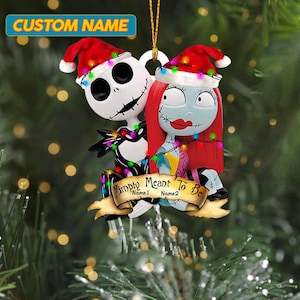 Personalized Simply Meant To Flat Christmas Ornament, His And Her Santa Hat Customized 2024 Christmas Tree Decor, Horror Couple For Lover