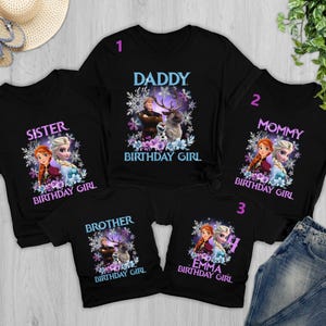 Personalized Frozen Family Birthday Shirt, Elsa Princess Birthday Girl Matching T-Shirt, Anna Frozen Movie shirt, Elsa Birthday Kid Tee immagine 1