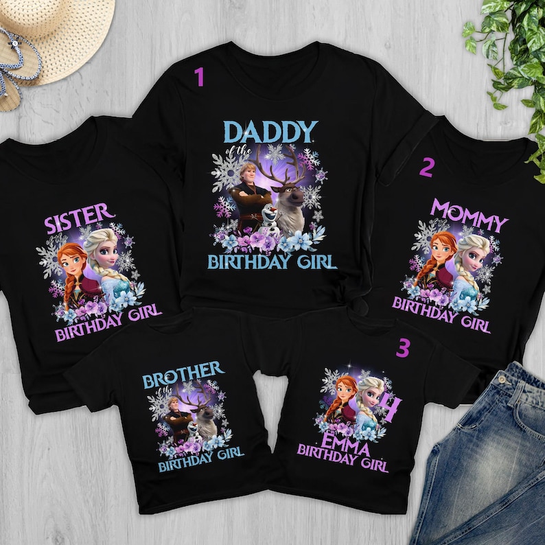 Personalized Frozen Family Birthday Shirt, Elsa Princess Birthday Girl Matching T-Shirt, Anna Frozen Movie shirt, Elsa Birthday Kid Tee immagine 1