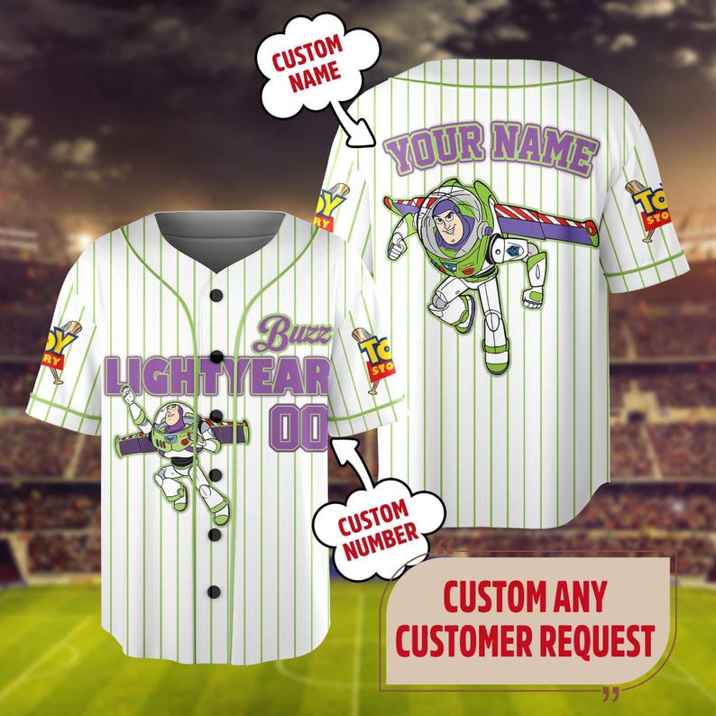 Custom Toy Story Buzz Lightyear Baseball Jersey, Magic Kingdom Trip Baseball Jersey Outfits For Kid Adult, Toy Story Gift For Sport Team Tee image 1