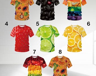 Camiseta de cosplay de frutas en 3D, camiseta de disfraz de fruta naranja, camiseta de disfraz de Halloween a juego de frutas tropicales, camiseta de frutas tropicales sabrosas