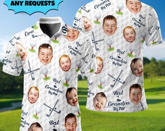 Personalized Grandkids Photo Polo Shirt, Custom Face Best Grandpa By Par Polo Shirt, Father's Day Gift For Dad, Grandpa, Golf Lover Gifts