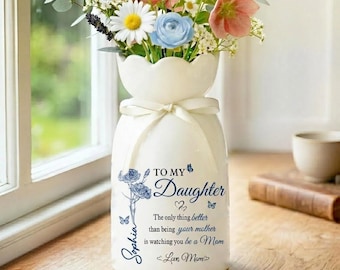 To My Daughter The Only Thing Better Than Being Your Mother Vase, Custom Toile De Jouy Birth Month Flowers, Mothers Day Gift for Daughter