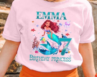 Personalized Black Little Mermaid Birthday Shirt, Afro Little Mermaid, Black Mermaid Shirt, Princess Ariel Birthday Family Matching Outfit