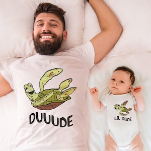 Funny Sea Turtle Dad And Son Matching Shirt, Finding Fish Turtle Character Shirt, Father&#39;s Day Gift For Dad, Turtle Kid Baby Set With Daddy