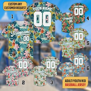 Hawaiian Baseball Jersey With Custom Face Teamname Number, Personalized Hawaii Floral Shirt For Men Women Youth Matching Jersey