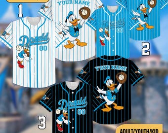 Custom Donald Duck Baseball Jersey, Mickey And Friends Family Matching Sports, Birthday Gifts For Disney Fans, Disneyland Family Trip 2025