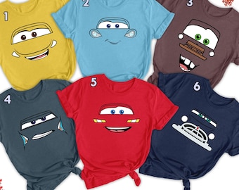 Funny Cars Face Outline Family Matching Shirt, Cars Pixars Group Shirt, McQueen Mater Sally, Cars Birthday Crew Shirt, Car Cartoon Lover Tee