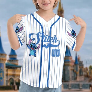 Personalized Stitch Baseball Jersey, Custom Kid Youth Adult Lilo and Stitch Baseball Shirt, Magic Kingdom Trip Outfit, Cute Birthday Gift image 3