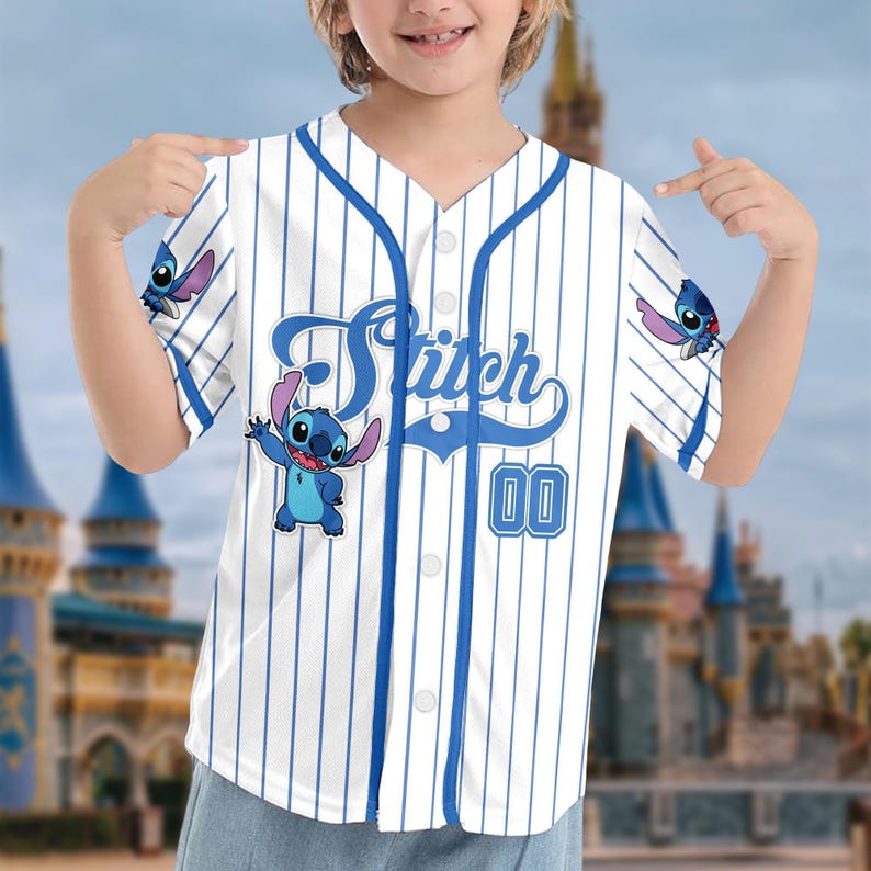 Personalized Stitch Baseball Jersey, Custom Kid Youth Adult Lilo and Stitch Baseball Shirt, Magic Kingdom Trip Outfit, Cute Birthday Gift image 3