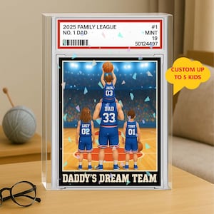 Plaque de basket-ball personnalisée n° 1 papa grand-père homme et enfants style carte à collectionner bloc acrylique, cadeau personnalisé pour la fête des pères, amateur de basket-ball