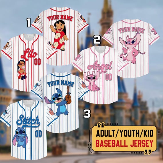 Personalized DN Lilo And Stitch Baseball Jersey, Custom Kid Youth Adult DN Land Baseball Jersey, Stitch Jersey, Birthday Gift For Fan