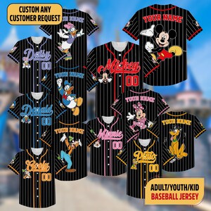 Custom Mickey Mouse Matching Striped Baseball Jersey, Disneyland Family Matching Jersey, Disney Baseball Team Jersey, Gift For Disney Fans