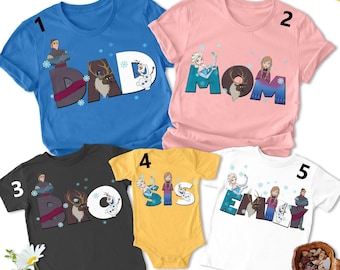Personalized Frozen Characters Family Matching Shirt, Custom Name Anna Olaf Kristoff Sven Shirt, Princess Animated Theme, Holiday Gift RE