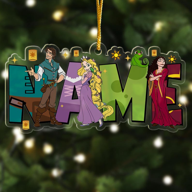 Personalized Tangled Christmas Ornament, Yellow Long Hair Princess