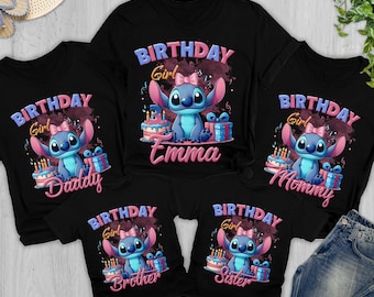 Personalized Stitch Birthday Gift For Kid, Cute Stitch Birthday Girl Shirt, Blue Dog Alien Birthday Theme Party, Stitch Family Matching Tee