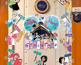 Personalized All DN Princess Characters Cruise Door Magnet, DN Princess Girl Trip Cruise Ship Stateroom Door, Princess Birthday Girl