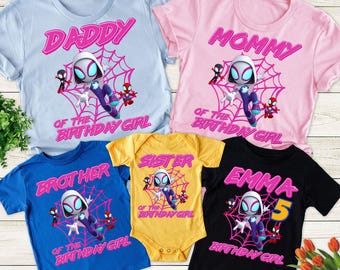 Personalized Spidey Birthday Girl Family Shirt, Ghost Spider Gwen Shirt, Spidey And Amazing Friends, Super Hero Birthday Party Theme Shirt