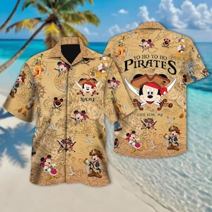 Personalized Mickey Cruise Hawaiian Shirt, Custom Name Mickey Cruise Shirt, Pirates Of The Caribbean, Mickey And Friends Button Up