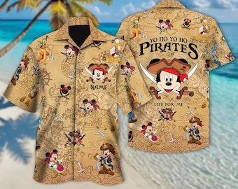 Personalized Mickey Cruise Hawaiian Shirt, Custom Name Mickey Cruise Shirt, Pirates Of The Caribbean, Mickey And Friends Button Up